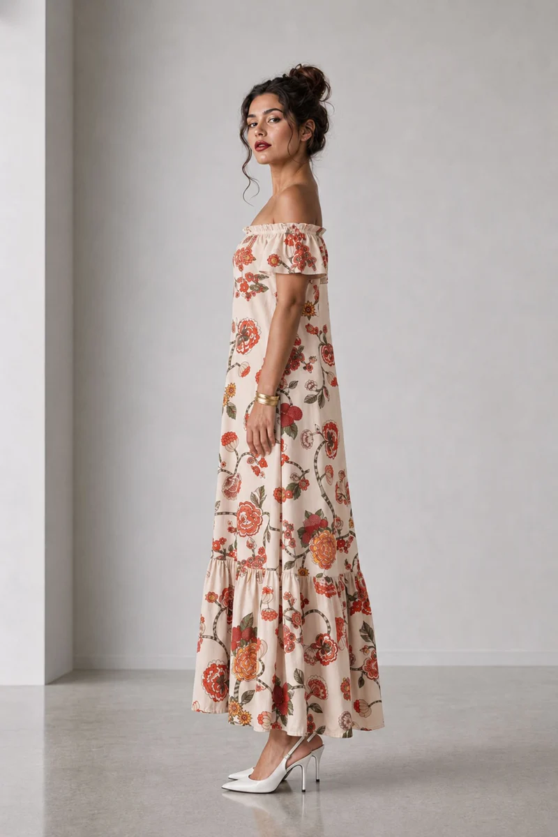 Lunai|Linen Off Shoulder Tiered Maxi Dress