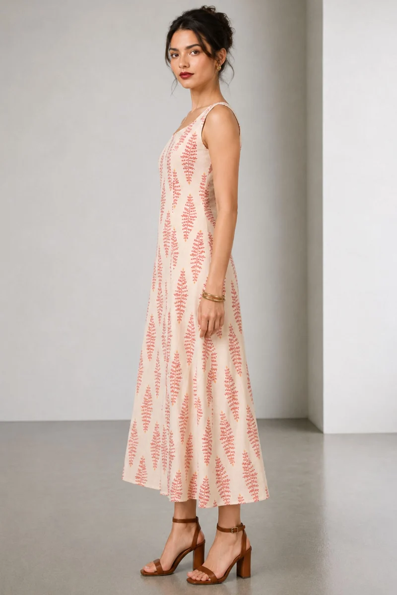 Mirex|Cotton Printed Broad Strap Panel Dress