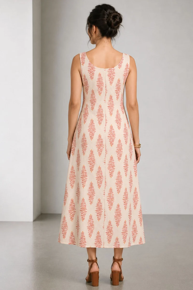 Mirex|Cotton Printed Broad Strap Panel Dress