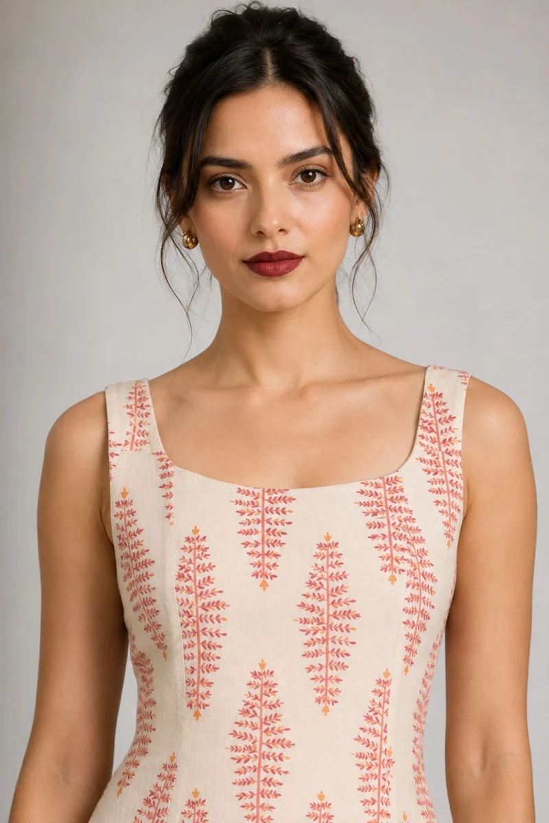 Mirex|Cotton Printed Broad Strap Panel Dress