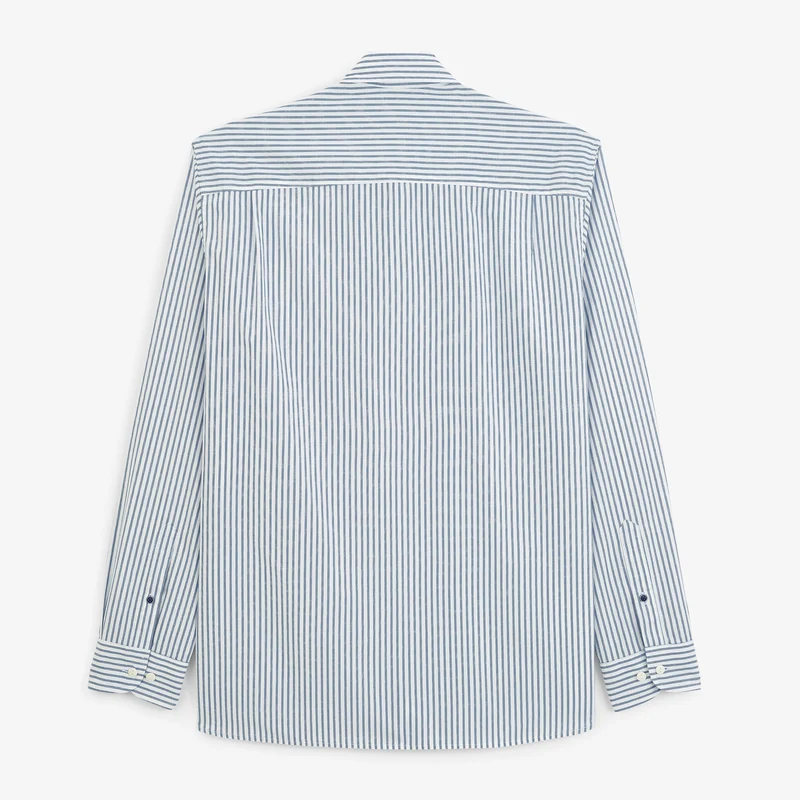 Chemise manches longues rayée en coton bleu