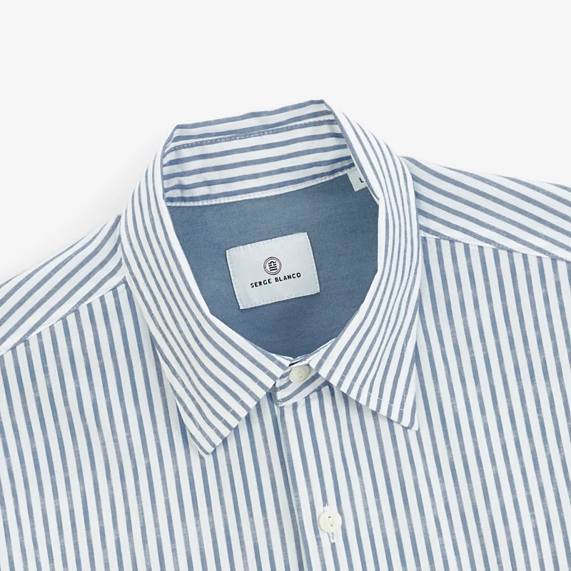 Chemise manches longues rayée en coton bleu