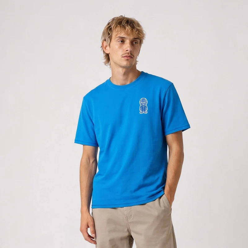 T-shirt manches courtes coton bleu badge bouclette SBPLAY