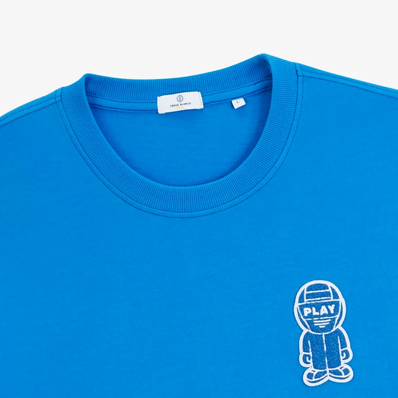 T-shirt manches courtes coton bleu badge bouclette SBPLAY
