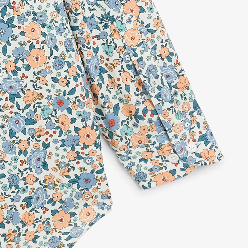 Chemise manches longues coton imprimé fleurs bleu