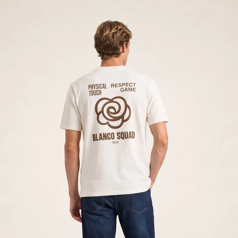 T-shirt manches courtes coton blanc cassé BLANCO SQUAD Théo