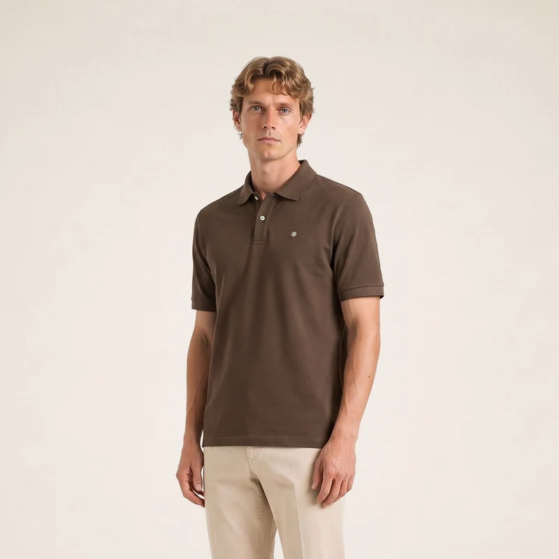 Polo piqué manches courtes 100% coton marron Lucas