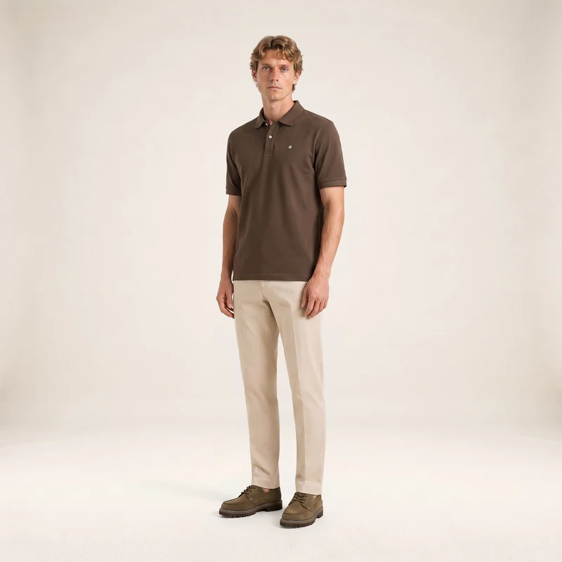 Polo piqué manches courtes 100% coton marron Lucas