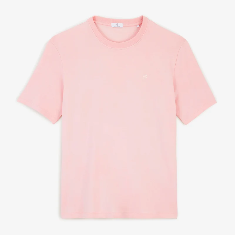 T-shirt manches courtes col rond 100% coton rose Théo