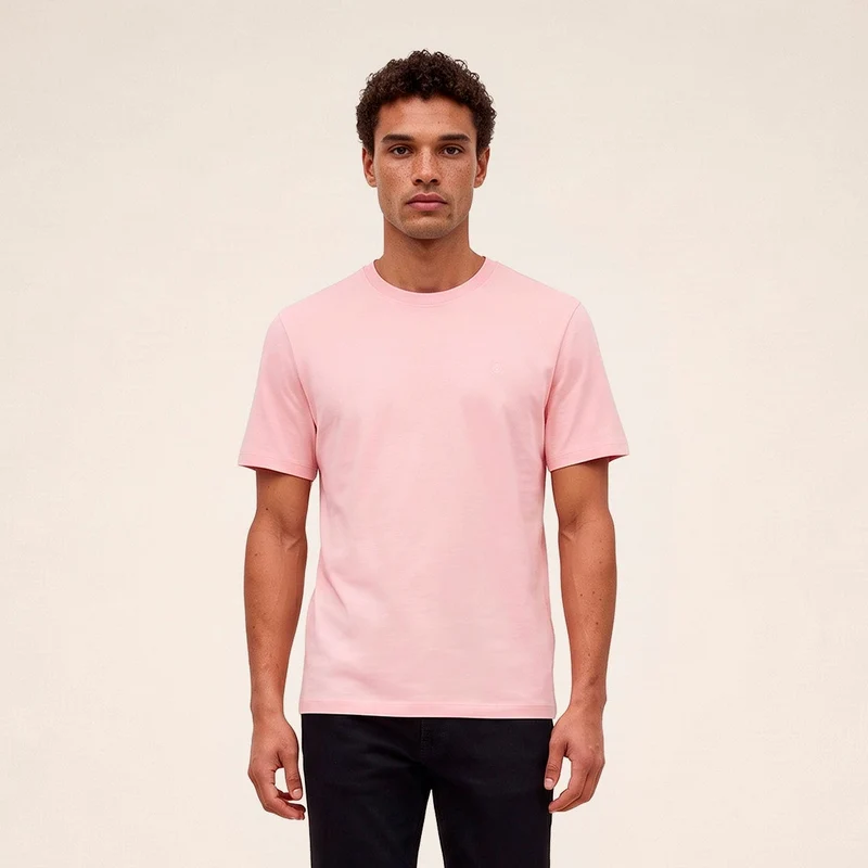 T-shirt manches courtes col rond 100% coton rose Théo