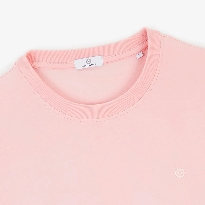 T-shirt manches courtes col rond 100% coton rose Théo