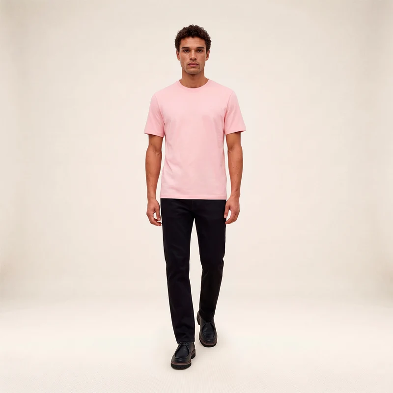 T-shirt manches courtes col rond 100% coton rose Théo