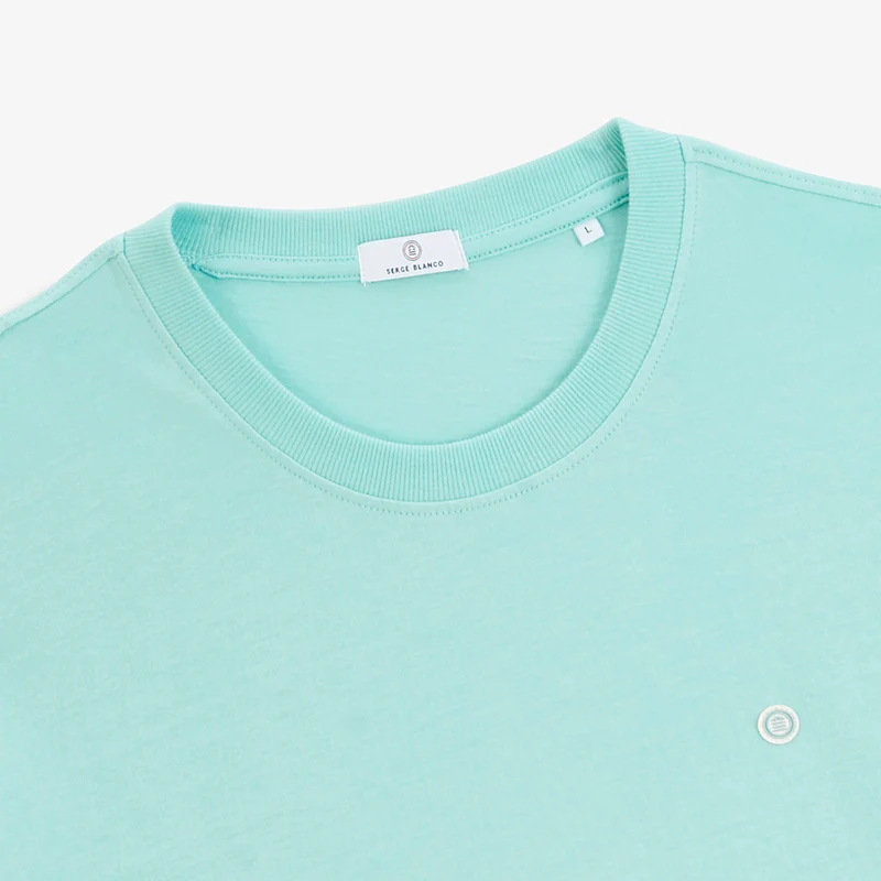T-shirt manches courtes col rond 100% coton bleu Théo
