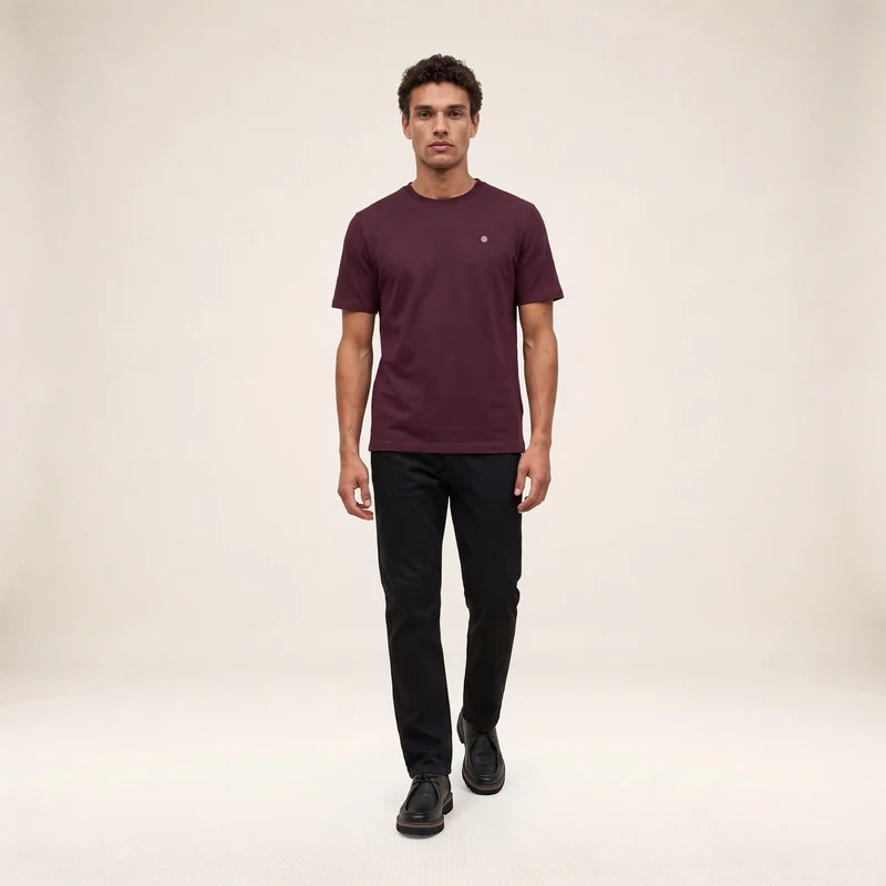 T-shirt manches courtes col rond 100% coton rouge Théo