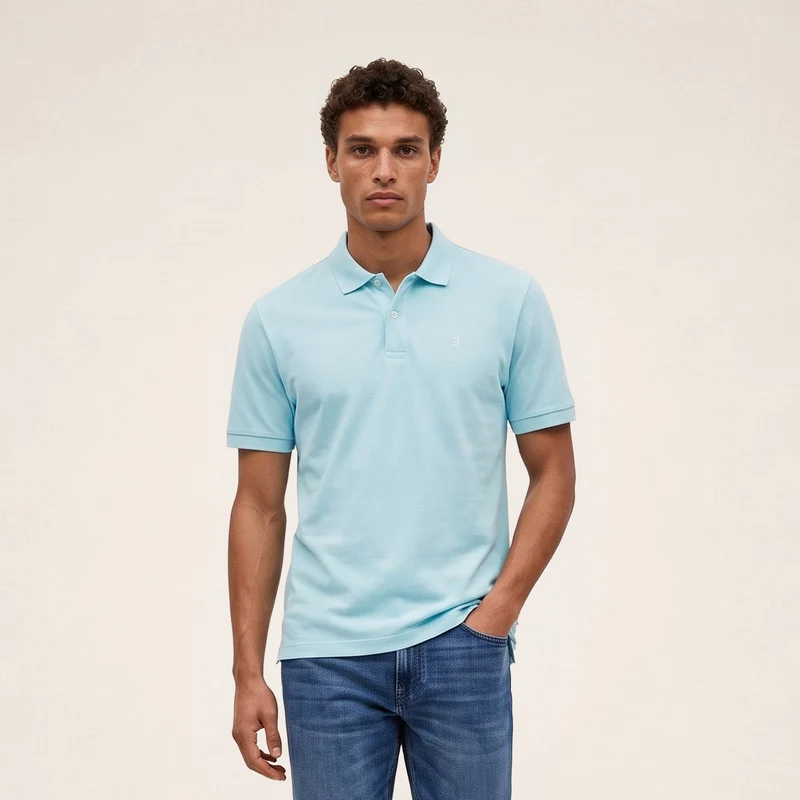 Polo piqué manches courtes 100% coton bleu Lucas