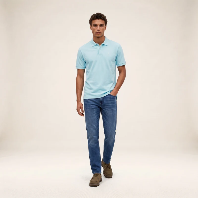 Polo piqué manches courtes 100% coton bleu Lucas