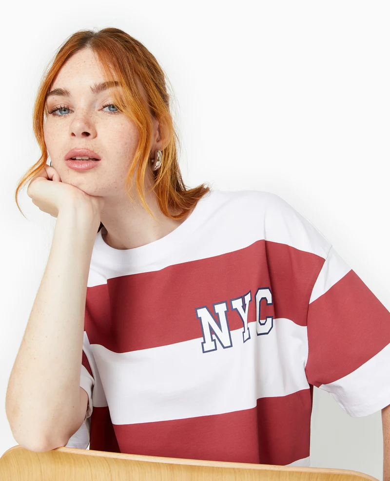 T-shirt ample et court larges rayures