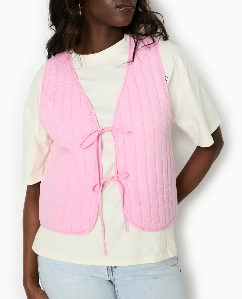 Veste sans manches en gaze de coton matelassée