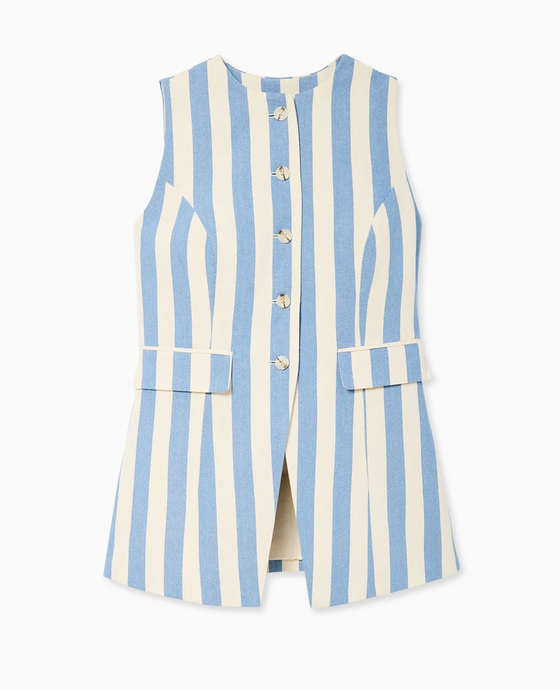 Veste longue sans manche avec rayures