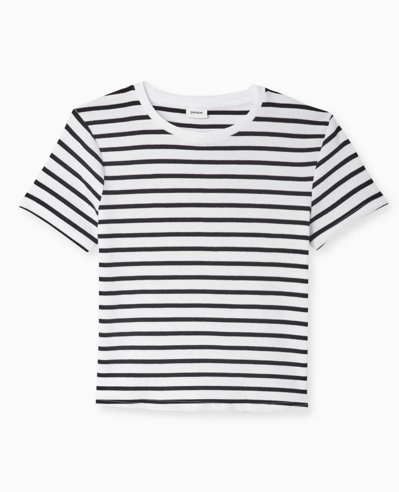 T-shirt court en maille côtelée rayée