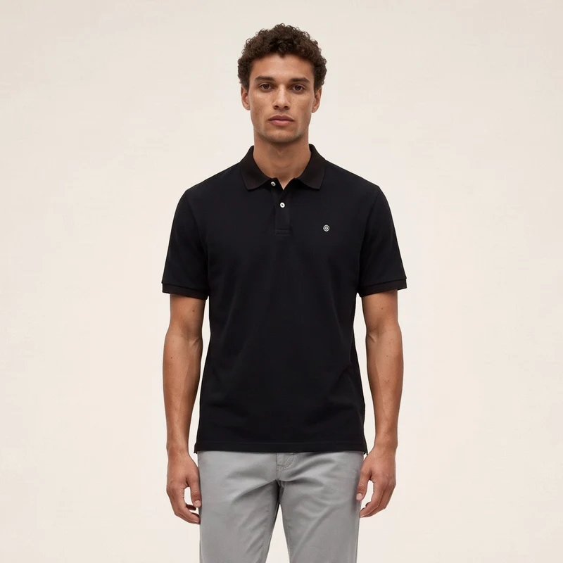 Polo piqué manches courtes 100% coton noir Lucas
