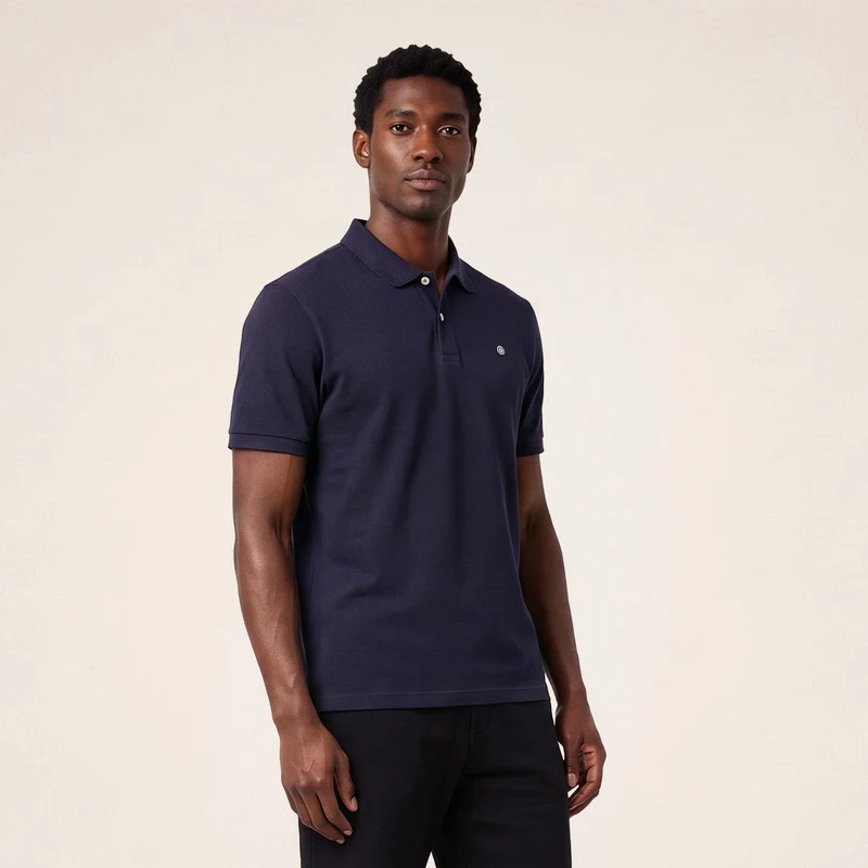 Polo piqué manches courtes 100% coton bleu marine foncé Lucas