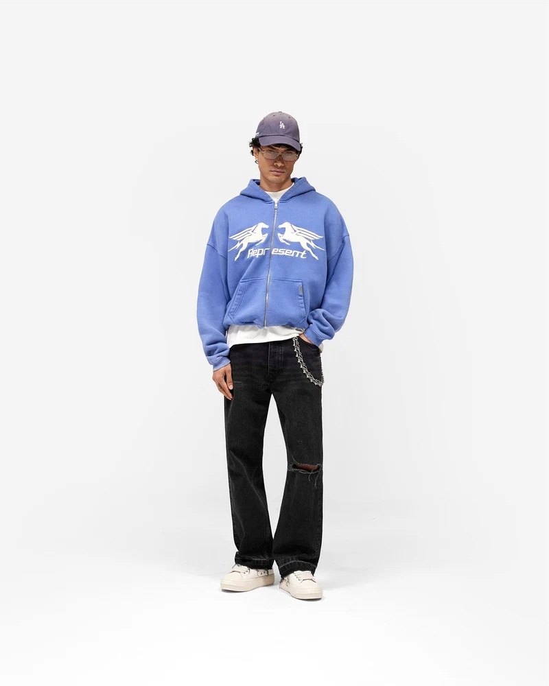 Pegasus Zip Through Hoodie - Indigo