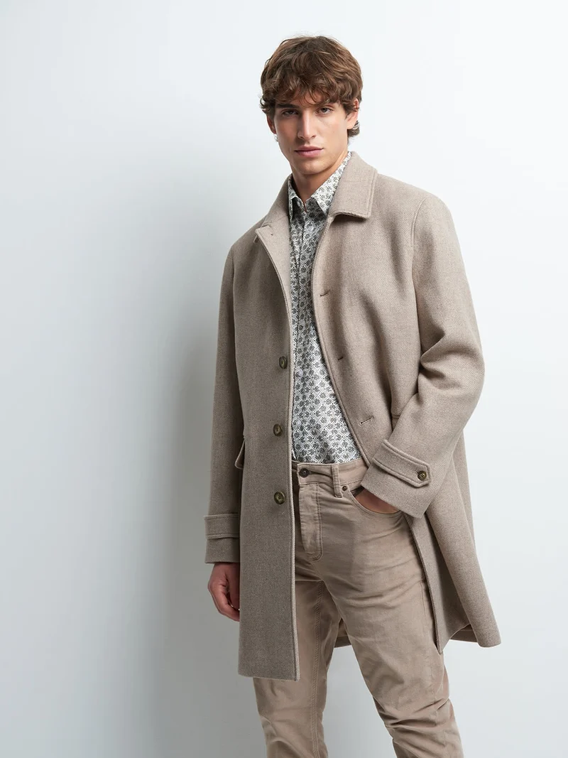 Pardessus slim en laine col italien
