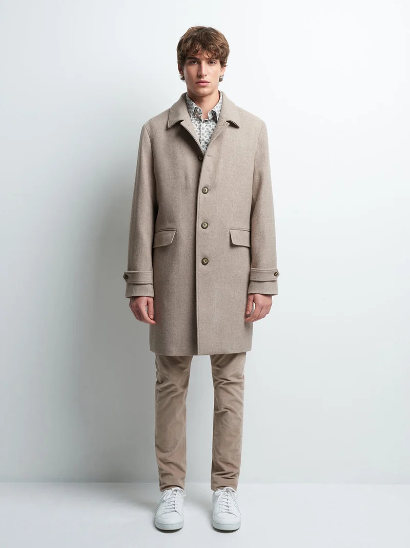 Pardessus slim en laine col italien