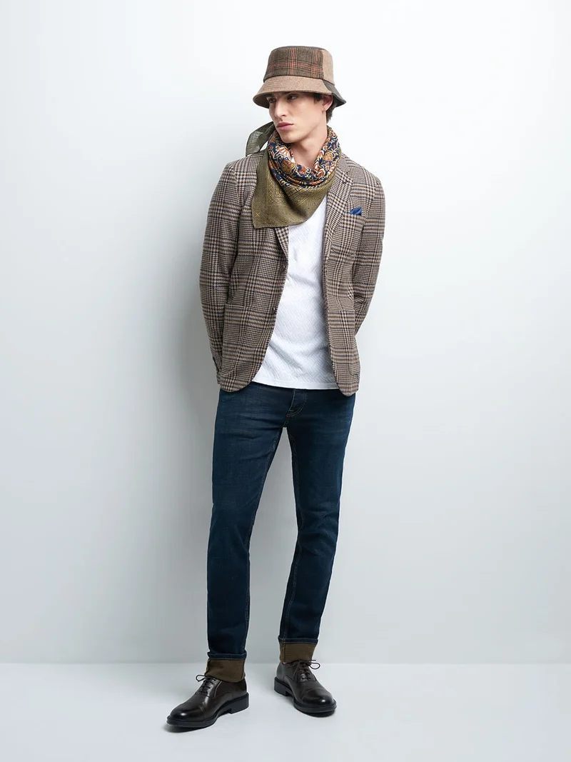 Veste slim en coton mélangé à carreaux