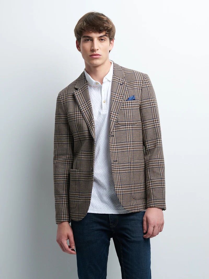 Veste slim en coton mélangé à carreaux