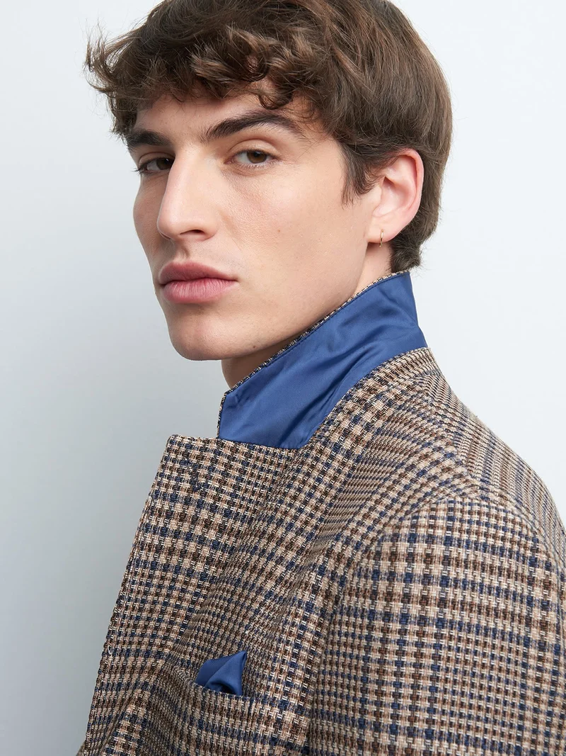 Veste slim en coton mélangé à carreaux