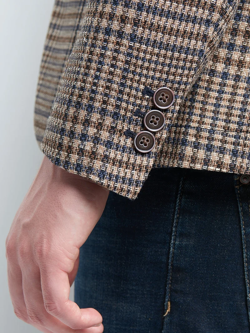 Veste slim en coton mélangé à carreaux
