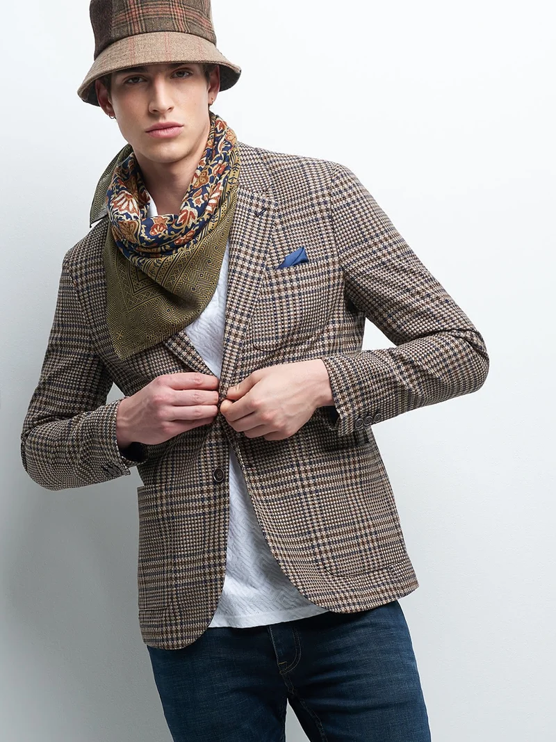Veste slim en coton mélangé à carreaux
