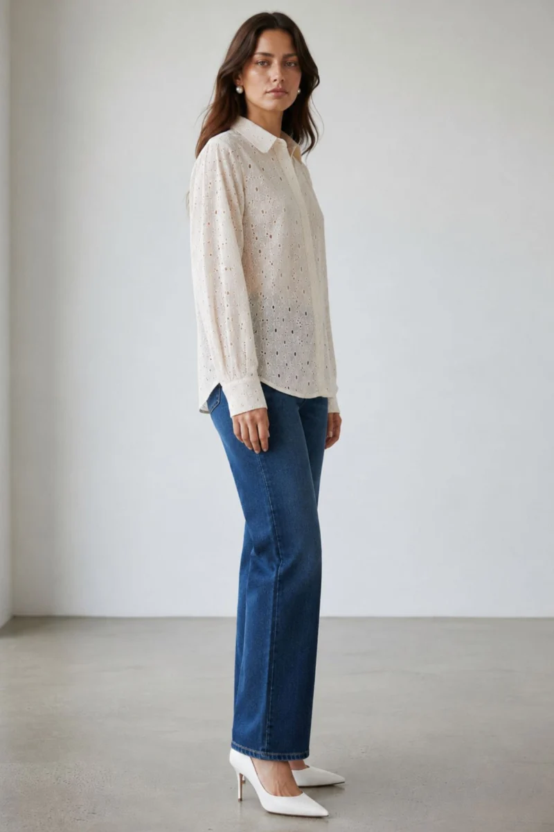 Linora|100% Cotton Embroidered Relaxed Fit Shirt