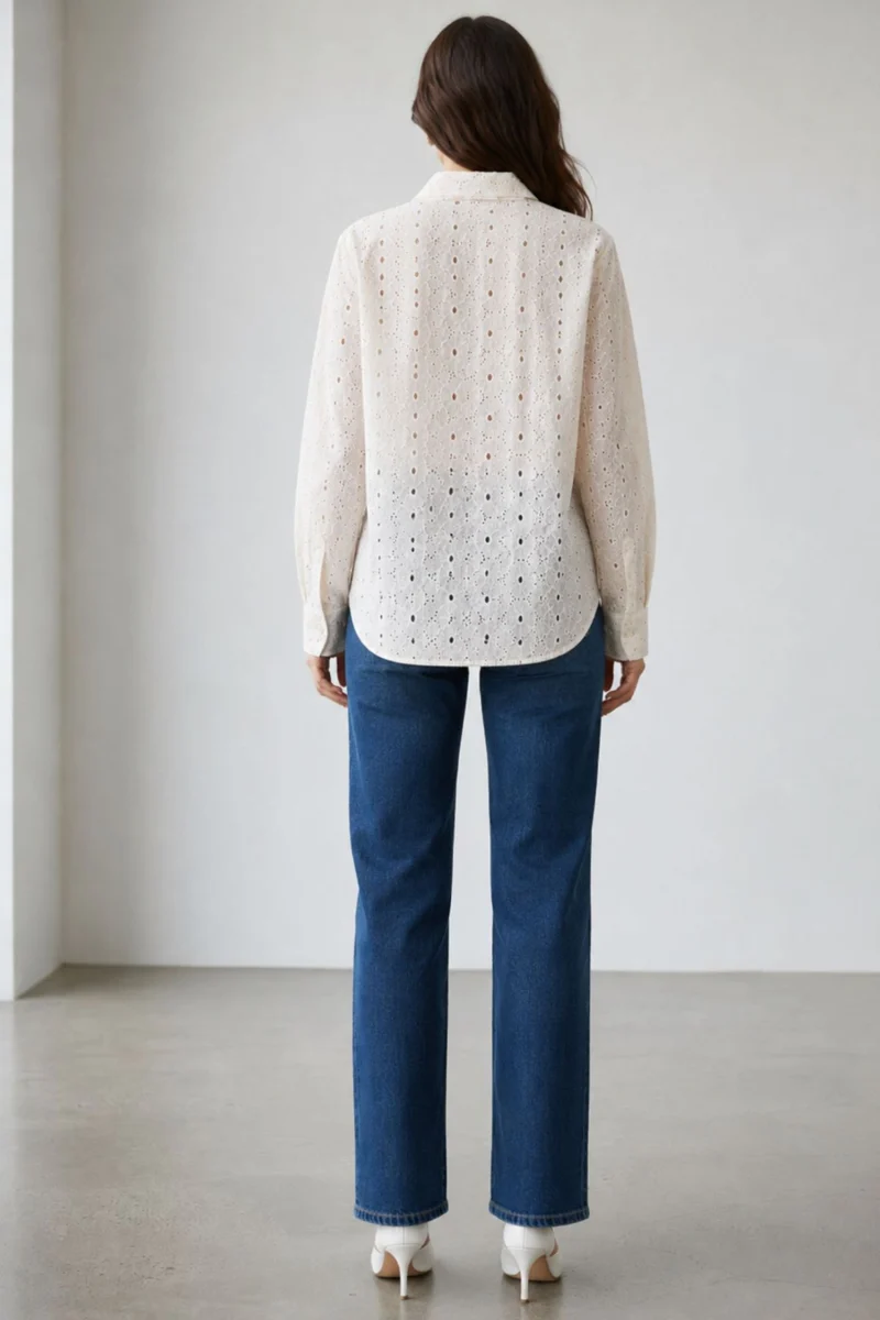 Linora|100% Cotton Embroidered Relaxed Fit Shirt