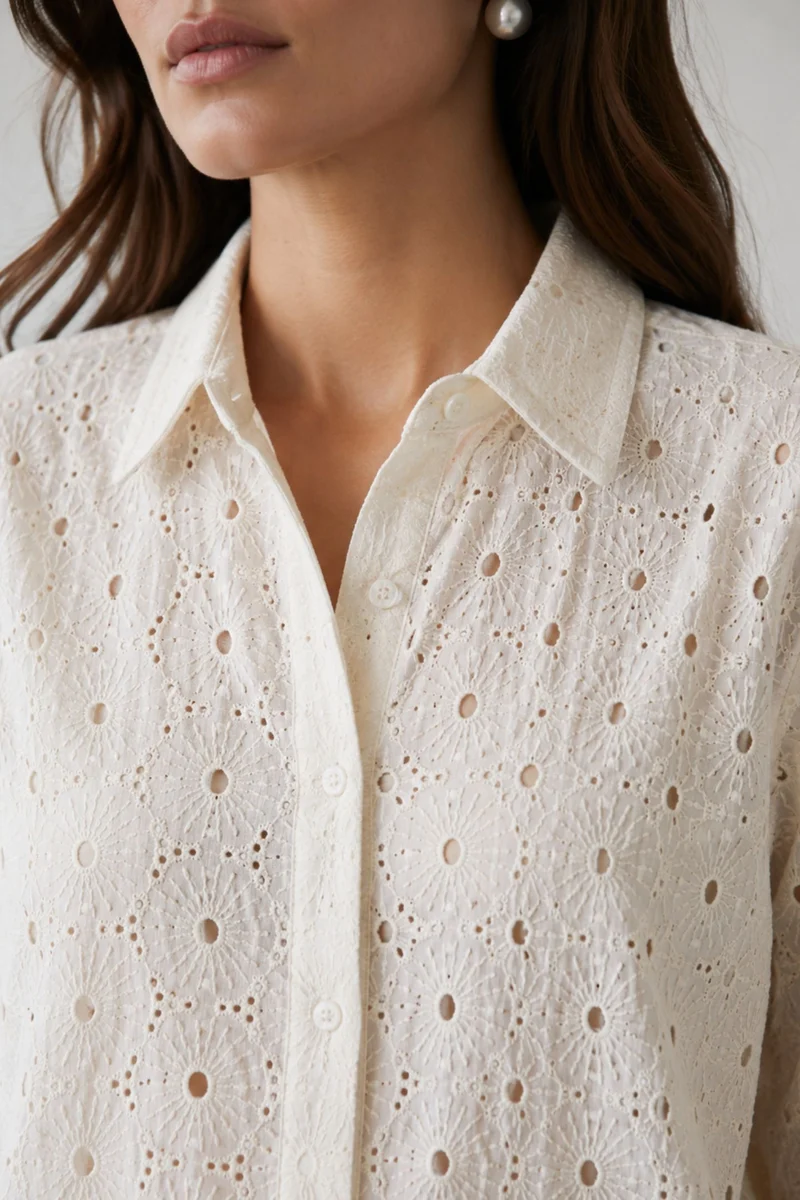 Linora|100% Cotton Embroidered Relaxed Fit Shirt