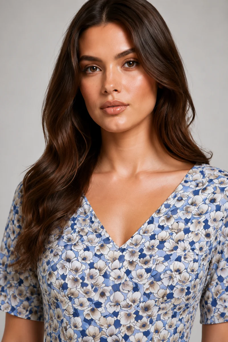 Cavelle|Cotton Fit Flare Vneck Midi Dress