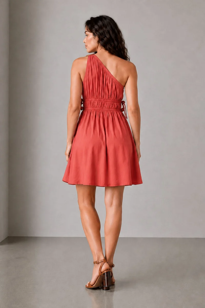 Romi|Viscose Oneshoulder Fit Flare Mini Dress