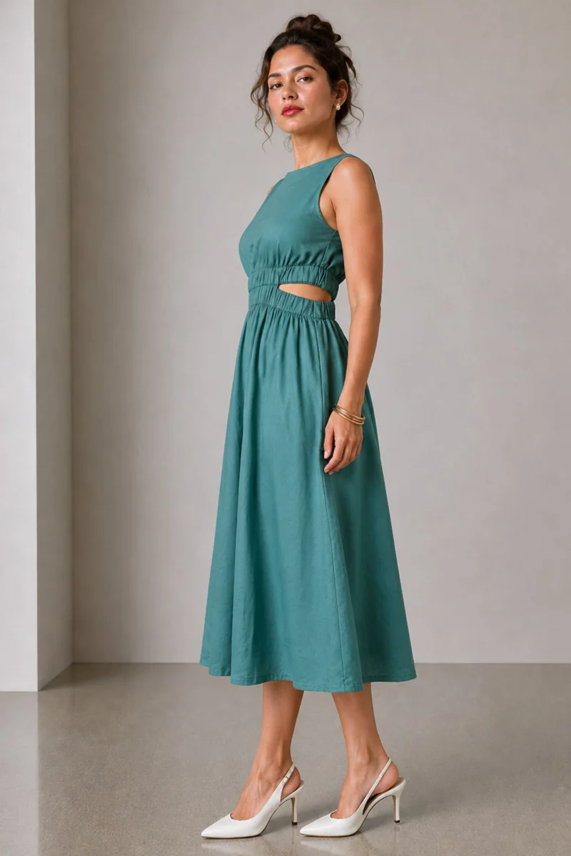 Marel|Cotton Waist Cut Out Midi Dress