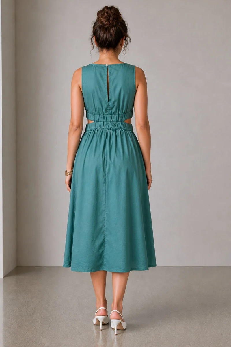 Marel|Cotton Waist Cut Out Midi Dress