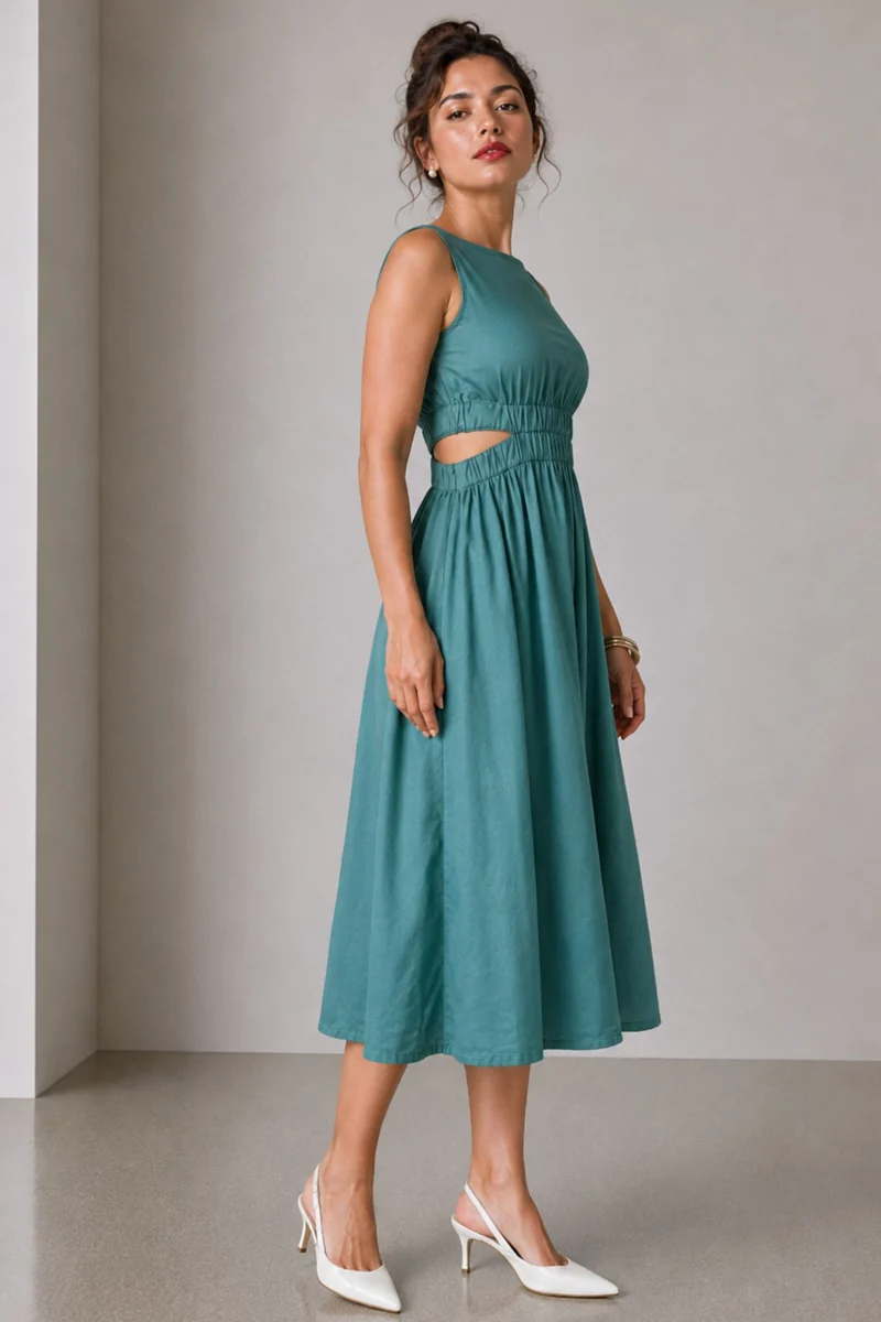 Marel|Cotton Waist Cut Out Midi Dress