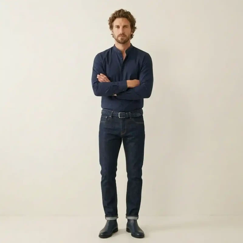Chemise française Homme | Col Mao | Bleu Marine