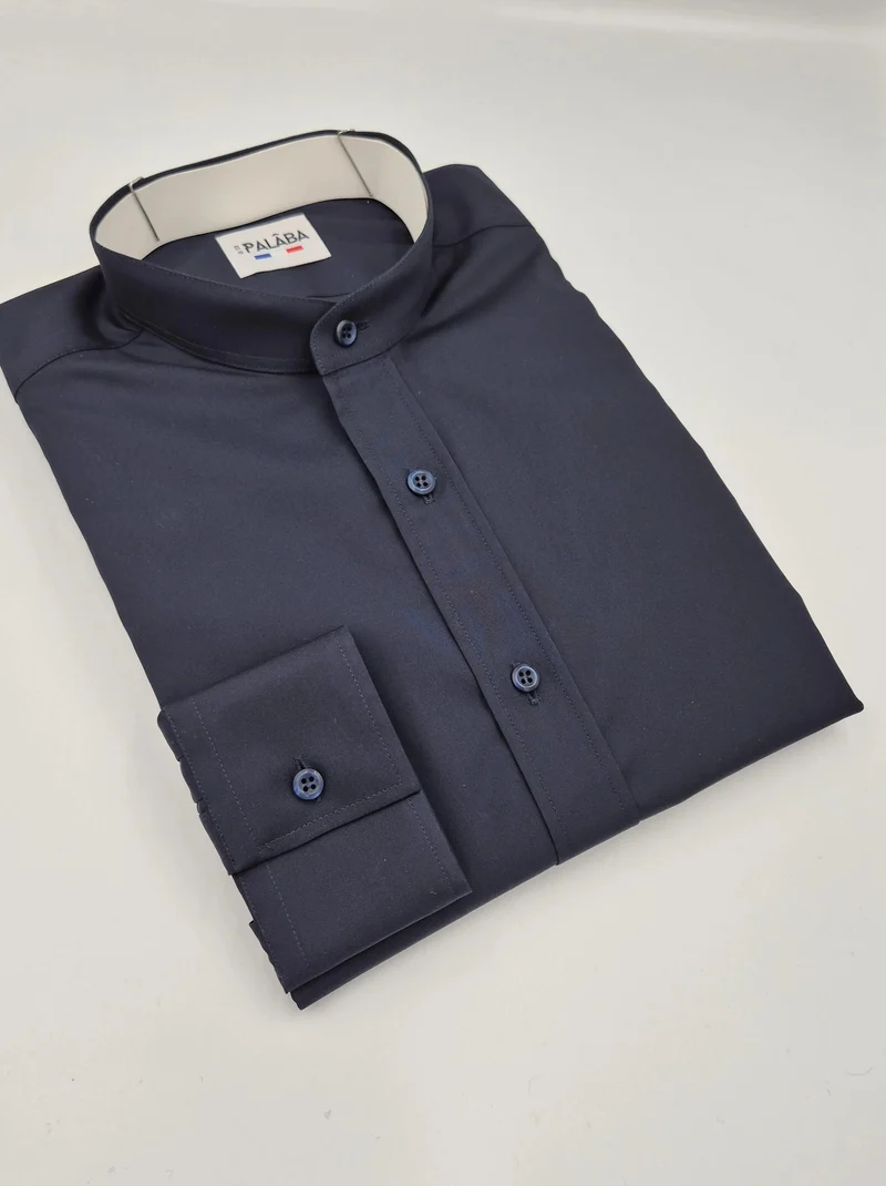 Chemise française Homme | Col Mao | Bleu Marine