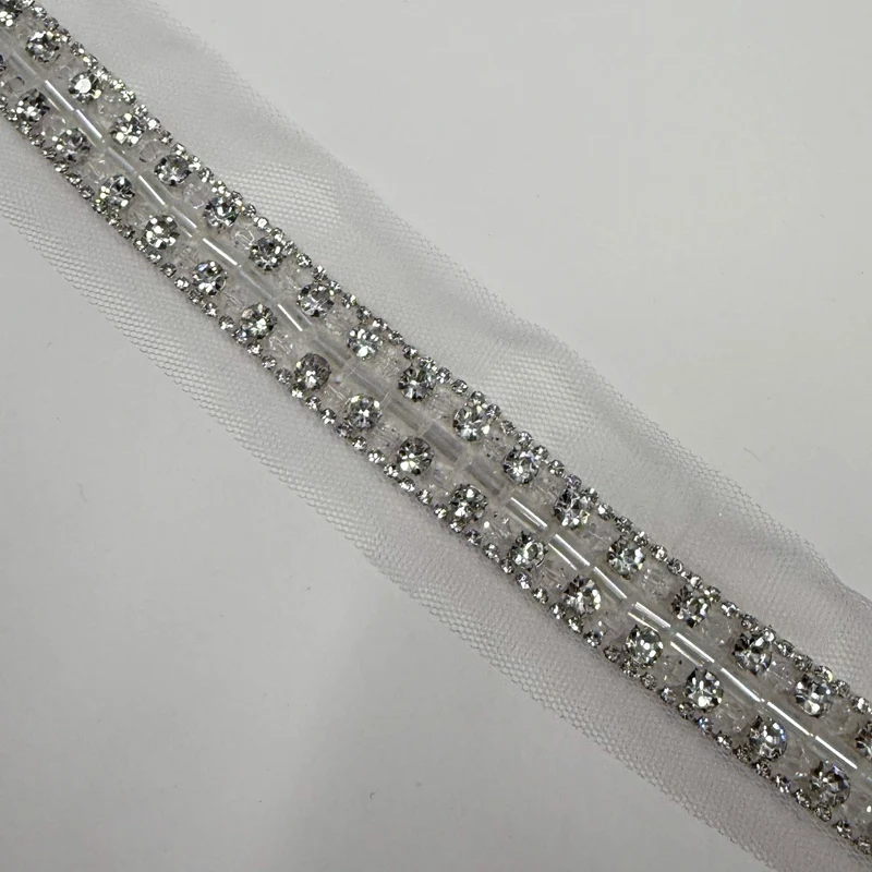 Galon Brodé, Perles Baguettes Strass - Argentia