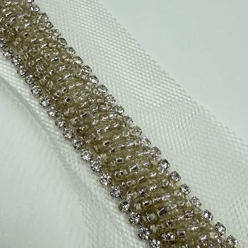 Galon Brodé, Perles et Strass - Argent, Ziano