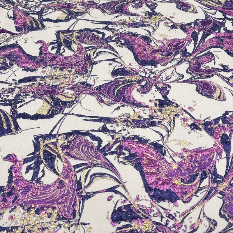Tissu Brocart, Soie - Métallisé Abstrait Violet, Ametia