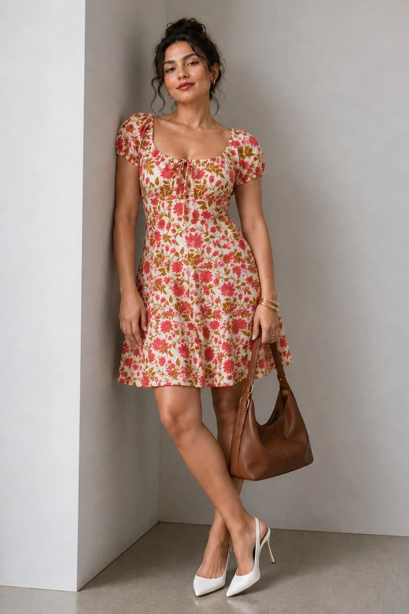 Dalia|Cotton Sweetheart Fit Flare Mini Dress
