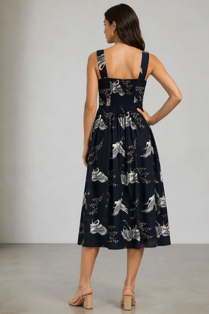 Nolana|Viscose Square Neck Printed Midi Dress