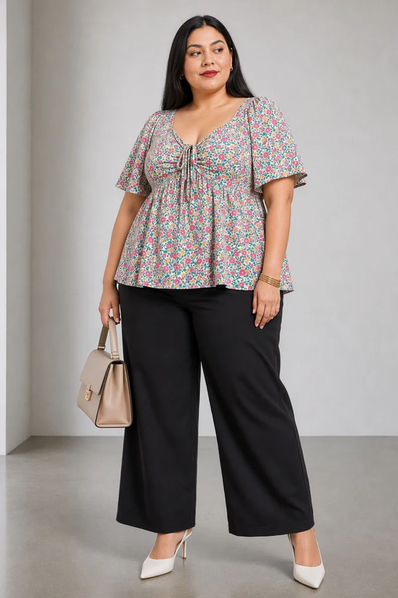 Elia|Viscose Rayon Smocked Peplum Top